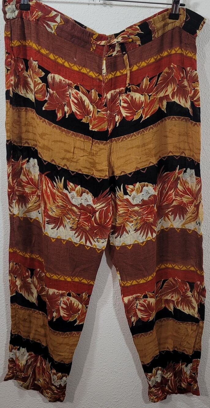 Cotton Zone Brown Black Floral Print Pants Large Lightweight Drawstring Waist